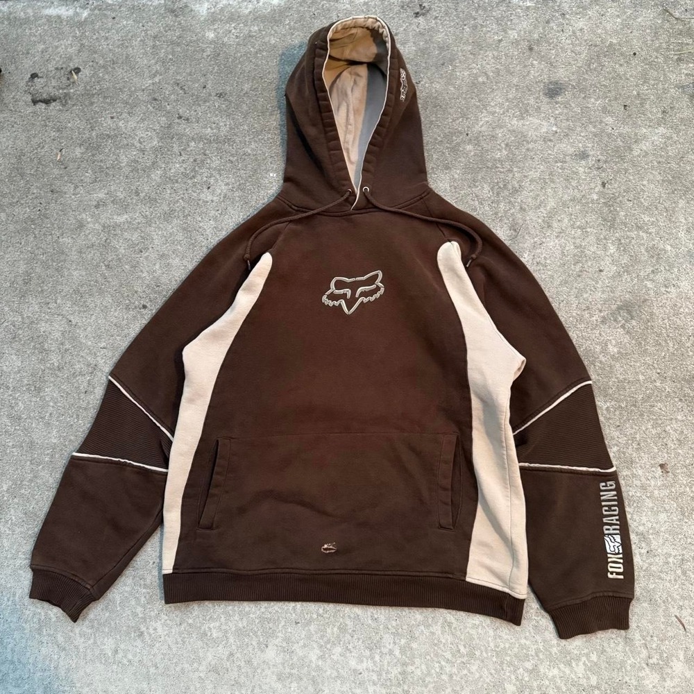 Grail Fox Racing Two Tone Mocha Brown Beige Mens Hoodie Surf Skate Striped